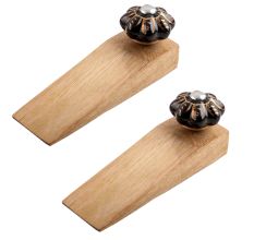 2 Pieces Black And Golden Leaf Big Melon Ceramic Wooden Door Stopper